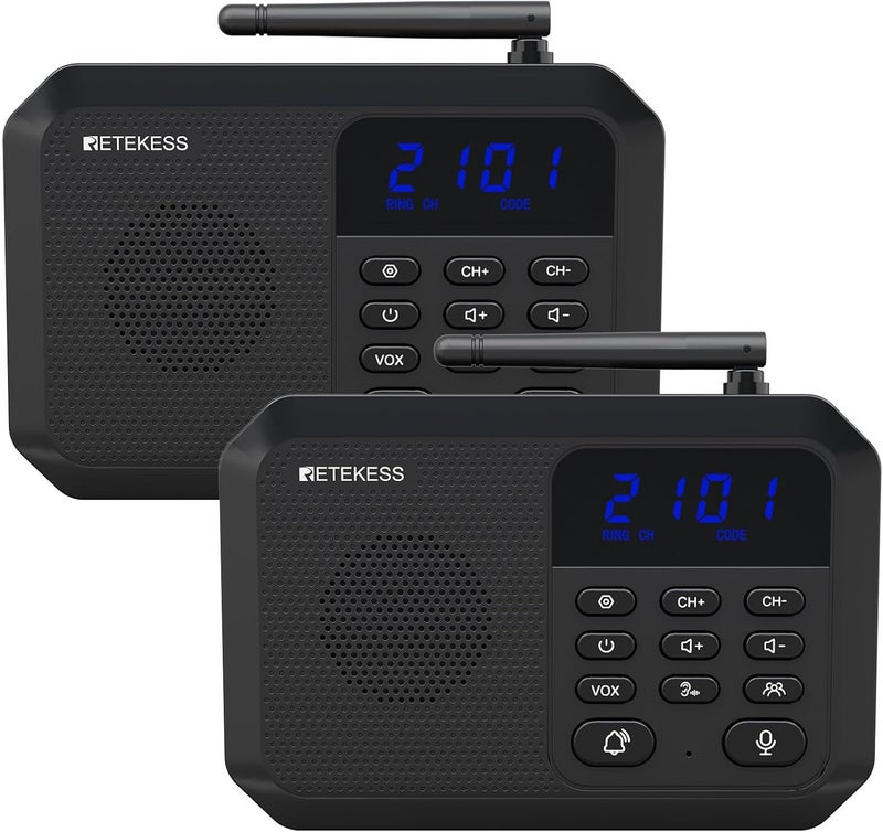 Retekess TH201 أنظمة الاتصال اللاسلكية للمنزل، اتصال داخلي بدون استخدام اليدين، مدى طويل 1 ميل، 22 قناة، VOX، رعاية في الوقت الحقيقي، مكالمة جماعية، أنظمة اتصال داخلي ثنائية الاتجاه في الوقت الحقيقي للمنزل، الأعمال - Image 1